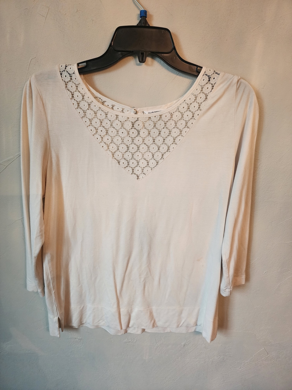 Club Monaco Cream Lace-Inset Long Sleeve Tee Size Small